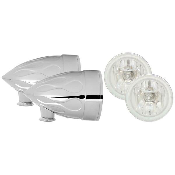 In Pro Car Wear 3 in. Flamed Spotlight Bucket, Chrome with T30500 Wave Cut Spotlamp HB34120-5